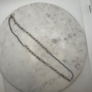 Marilyn Schiff Paperclip Necklace Silver Tone Chain Blue Grey Faceted Bead Jewel